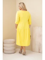Dámská bavlněná sukýnka Plus Size s volány a ohrnutým rukávem žlutá