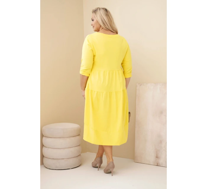 Dámská bavlněná sukýnka Plus Size s volány a ohrnutým rukávem žlutá