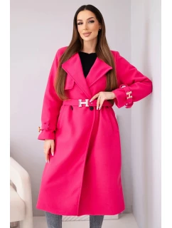 Dámský kabát s páskem a zlatými přezkami fuchsiová