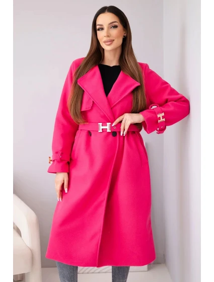 Dámský kabát s páskem a zlatými přezkami fuchsiová Dámský kabát s páskem a zlatými přezkami fuchsiová