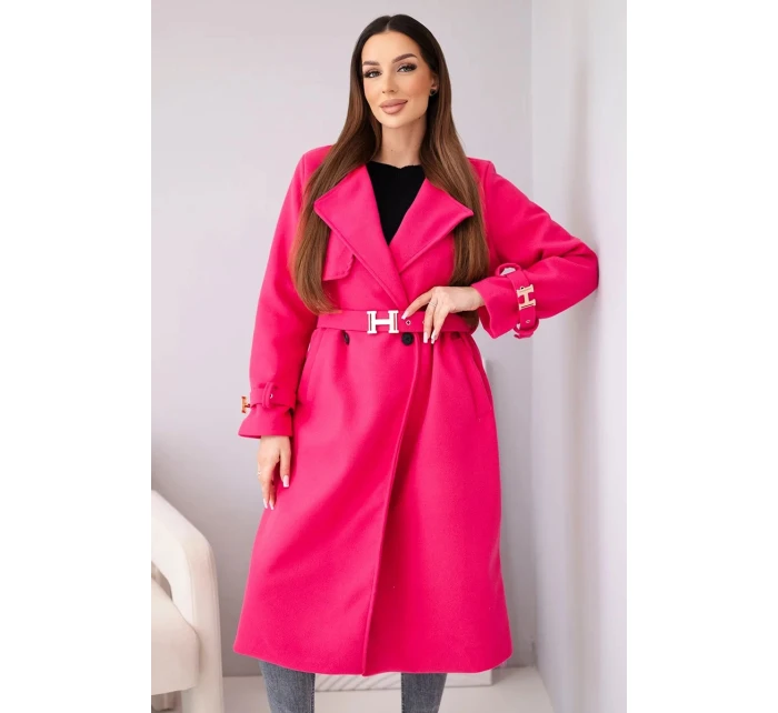 Dámský kabát s páskem a zlatými přezkami fuchsiová Dámský kabát s páskem a zlatými přezkami fuchsiová