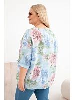 Dámská bavlněná halenka Plus Size s krátkým rukávem a květinovým vzorem modrá