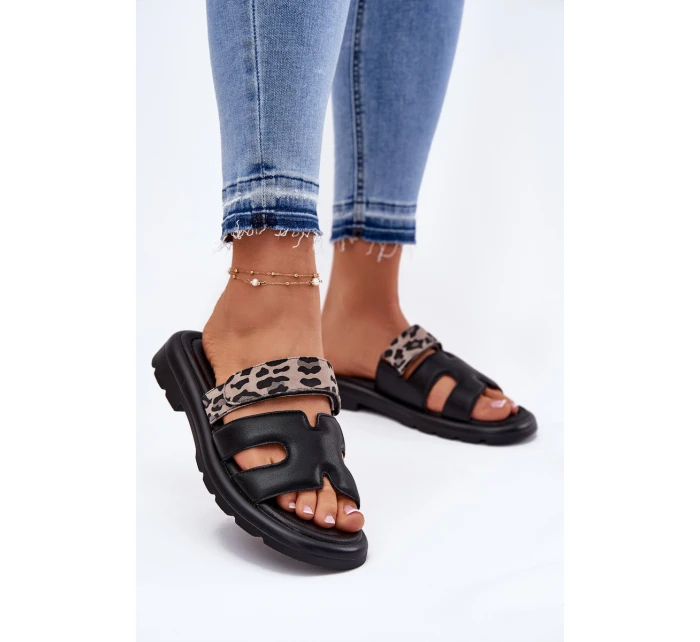 Kožené Dámské Sandály S Páskem Leopard Vinceza 66769 Černé