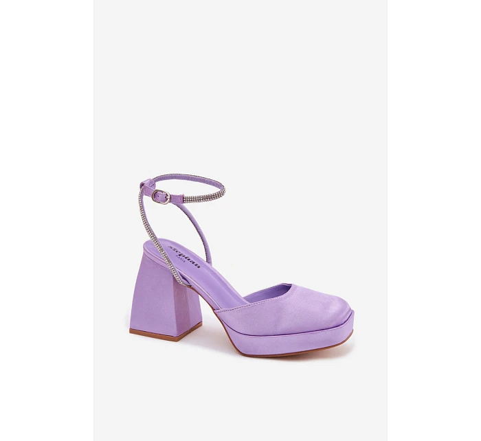 Dámské sandály s masivním podpatkem typu sloupek s páskem a kamínky Fialové Seraphina Dámské sandály s masivním podpatkem typu sloupek s páskem a kamínky Fialové Seraphina