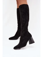 Dámské kozačky na sloupkovém podpatku s prošitím Celandine – černé Dámské kozačky na sloupkovém podpatku s prošitím Celandine – černé