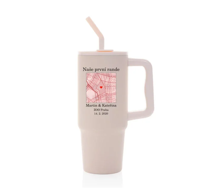 Personalizovaná termoska s barevným víčkem s mapou