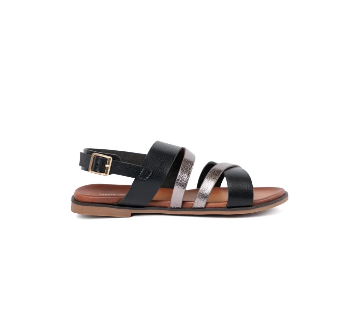 Luxusní  sandály dámské černé na plochém podpatku