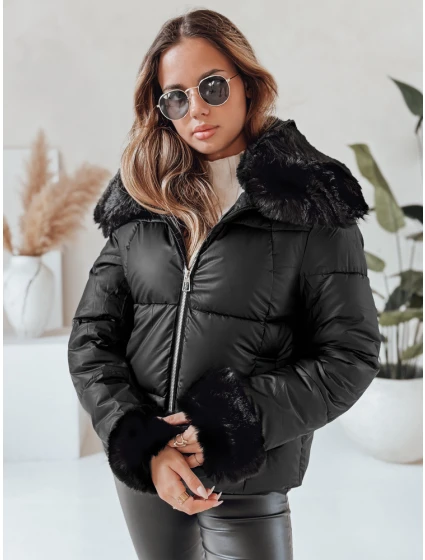 Dámská krátká bunda s kožešinou černá FashionStreet TY5067