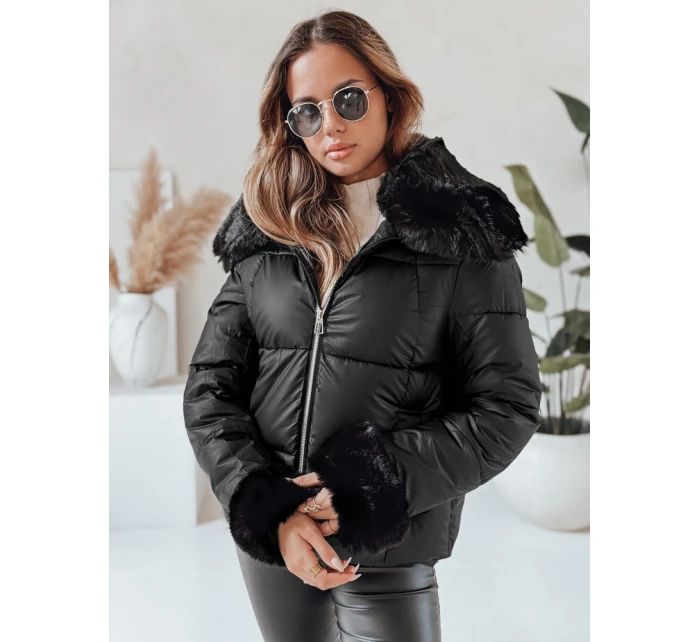 Dámská krátká bunda s kožešinou černá FashionStreet TY5067