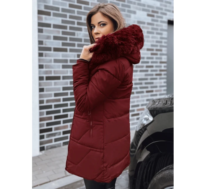Dámská prošívaná bunda s kožešinou vínová FashionStreet TY5396