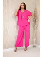 Komplet s náhrdelníkem halenka + kalhoty růžový Komplet s náhrdelníkem halenka + kalhoty růžový