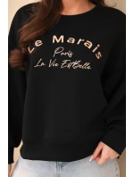 Dámská mikina máslová s výšivkou volného střihu černý