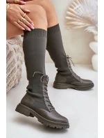 Návratové kozačky se svrškem z punčochy Ciemnozielone Iranel