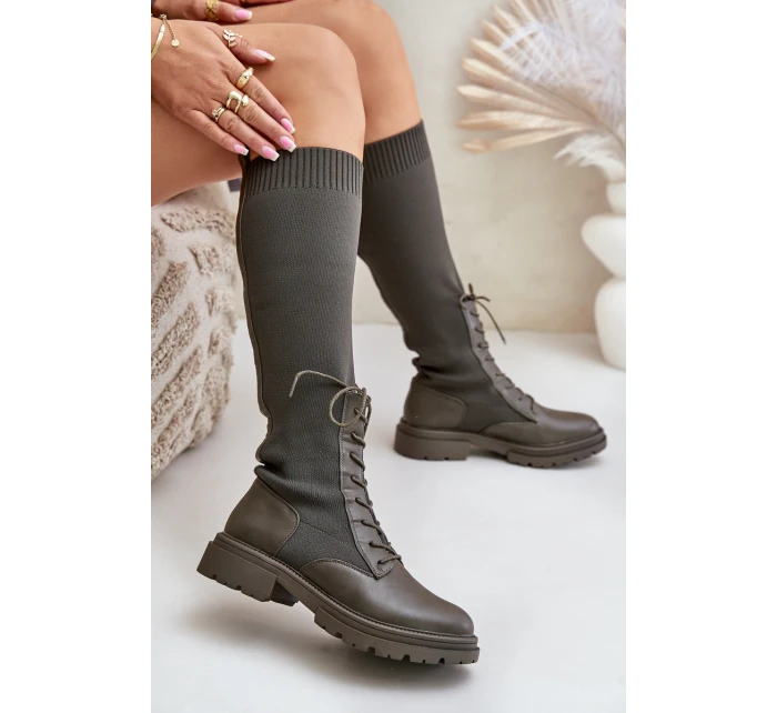 Návratové kozačky se svrškem z punčochy Ciemnozielone Iranel