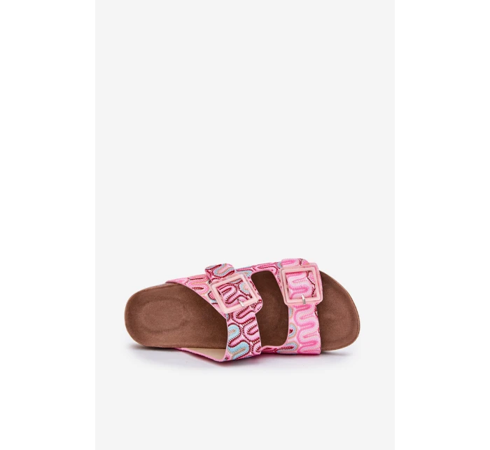 Dámské Pantofle S Přezkami A Brokátem Růžové S.Barski RB51-006 Dámské Pantofle S Přezkami A Brokátem Růžové S.Barski RB51-006