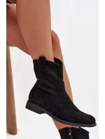 Dámské kotníkové boty na nízkém podpatku s perforovaným vzorem S.Barski HY52-530 Černé