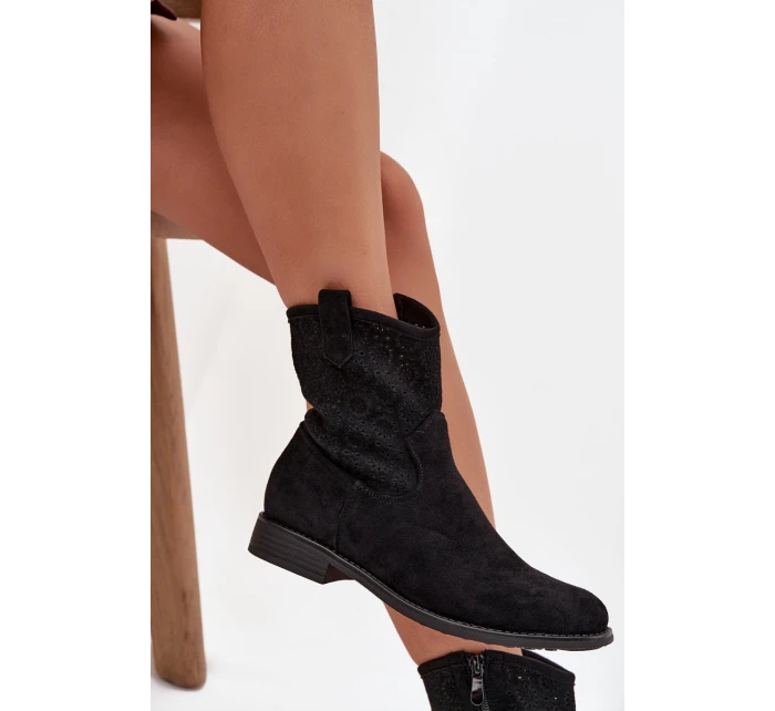 Dámské kotníkové boty na nízkém podpatku s perforovaným vzorem S.Barski HY52-530 Černé