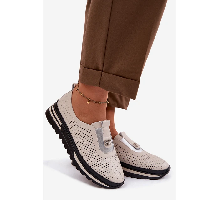 Dámské pohodlné boty z pravé kůže S.Barski LR61-7092 Béžové