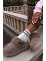 Dámské sněhule Querina na platformě s kožešinou a výšivkou – tmavě béžové