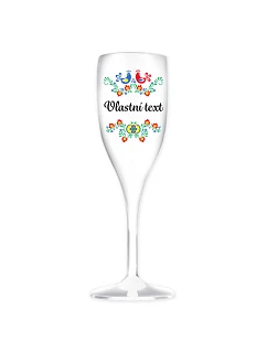 Personalizovaná bílá nerozbitná prosecco sklenice s folklórním vzorem