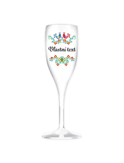 Personalizovaná bílá nerozbitná prosecco sklenice s folklórním vzorem Personalizovaná bílá nerozbitná prosecco sklenice s folklórním vzorem