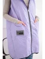 Dámská prošívaná vesta Plus Size s kapucí na zip světle fialová