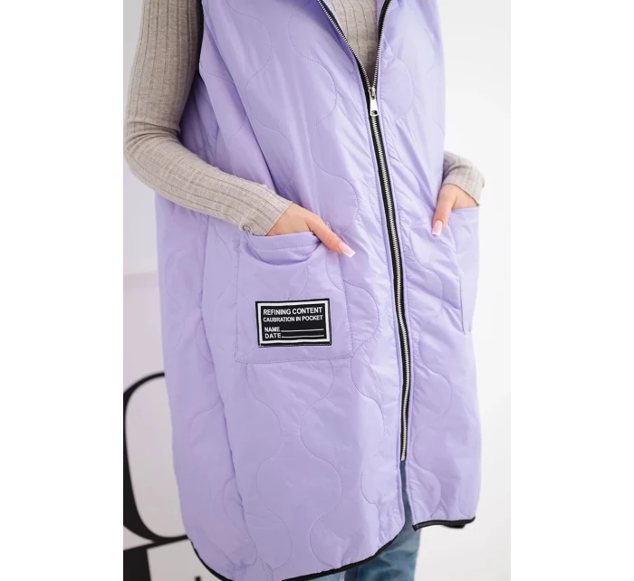 Dámská prošívaná vesta Plus Size s kapucí na zip světle fialová