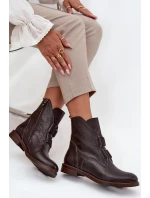 Dámské kotníkové boty z přírodní kůže na plochém podpatku Zazoo – čokoládové Dámské kotníkové boty z přírodní kůže na plochém podpatku Zazoo – čokoládové
