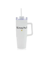 KRÁSNÝ DEN - bílý cestovní termohrnek s průhledným víčkem 900 ml  