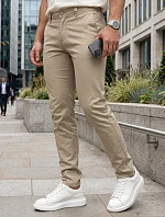 Pánské vypasované kalhoty chinos béžové FashionStreet UX4496