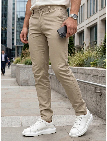 Pánské vypasované kalhoty chinos béžové FashionStreet UX4496