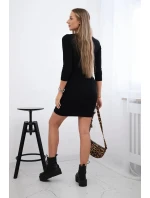 Žebrované šaty s vázaným výstřihem černé Žebrované šaty s vázaným výstřihem černé