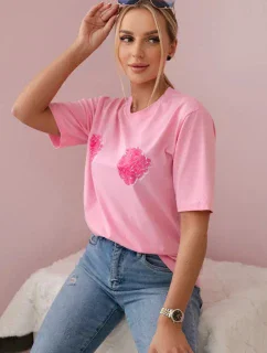 Bavlněná halenka s květinovým potiskem růžový