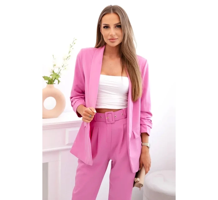 Elegantní souprava saka a kalhot tmavě růžová