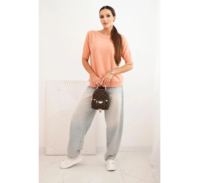 Dámský svetr z viskózy s krátkým rukávem tmavě meruňkový