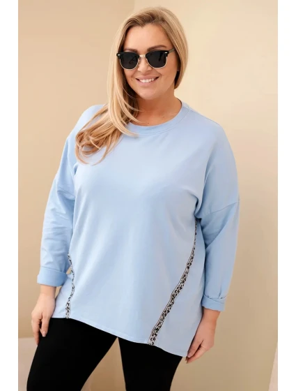 Dámská košile Plus Size bavlněná s model 21837242 rukávem a leopardím pruhem modrá - K-Fashion Dámská košile Plus Size bavlněná s model 21837242 rukávem a leopardím pruhem modrá - K-Fashion
