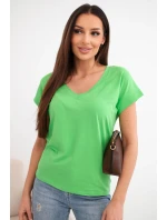 Dámská bavlněná blůza s V výstřihem a krátkým rukávem světle zelená