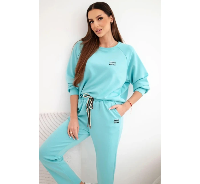 Dámský souprava z viskózy s mikinou a kalhotami máslový turkusový
