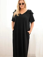 Dámské plus size bavlněné šaty s volánem na ramenou černá