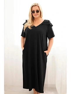 Dámské plus size bavlněné šaty s volánem na ramenou černá