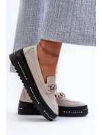 Dámské Kožené mokasíny Na Platformě S řetízkem S.Barski béžová Dámské Kožené mokasíny Na Platformě S řetízkem S.Barski béžová