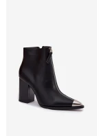Dámské kotníkové boty na sloupkovém podpatku s ozdobným zipem Wiviane – černé
