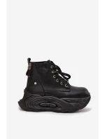 Dámské kožené boty GOE – černé, zateplené, na platformě Dámské kožené boty GOE – černé, zateplené, na platformě