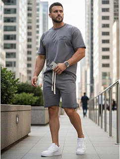 Pánská letní tepláková souprava s potiskem šedá FashionStreet AX0818