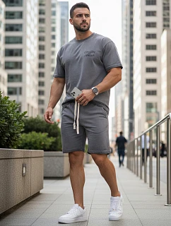 Pánská letní tepláková souprava s potiskem šedá FashionStreet AX0818