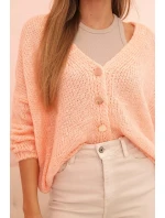 Dámský svetr s V výstřihem a knoflíky meruňkový Dámský svetr s V výstřihem a knoflíky meruňkový