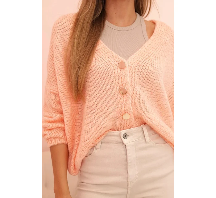 Dámský svetr s V výstřihem a knoflíky meruňkový Dámský svetr s V výstřihem a knoflíky meruňkový