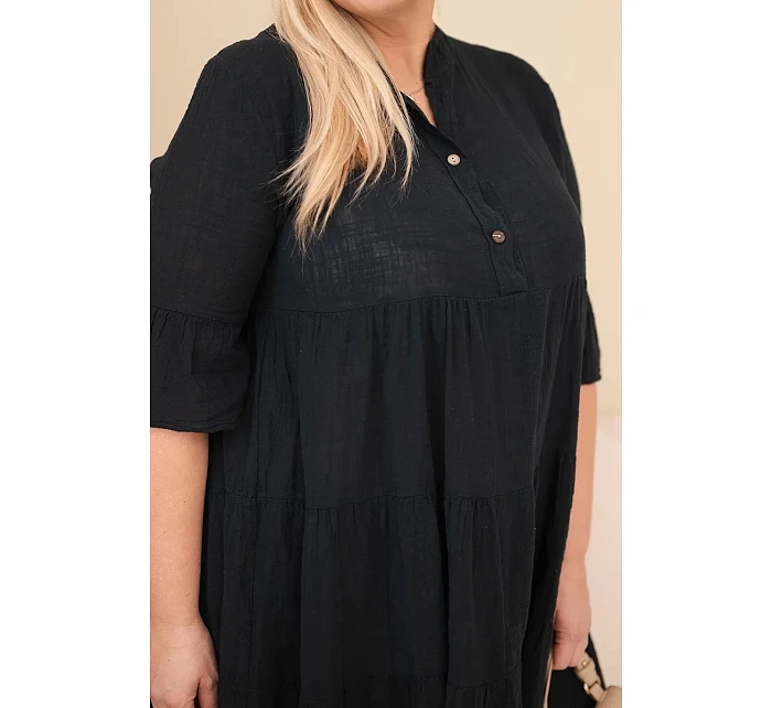 Dámské bavlněné šaty Plus Size s volánky černá