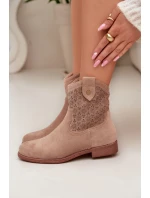 Dámské kotníkové boty na nízkém podpatku s vzorem Béžové model 22007414 - S.Barski Dámské kotníkové boty na nízkém podpatku s vzorem Béžové model 22007414 - S.Barski
