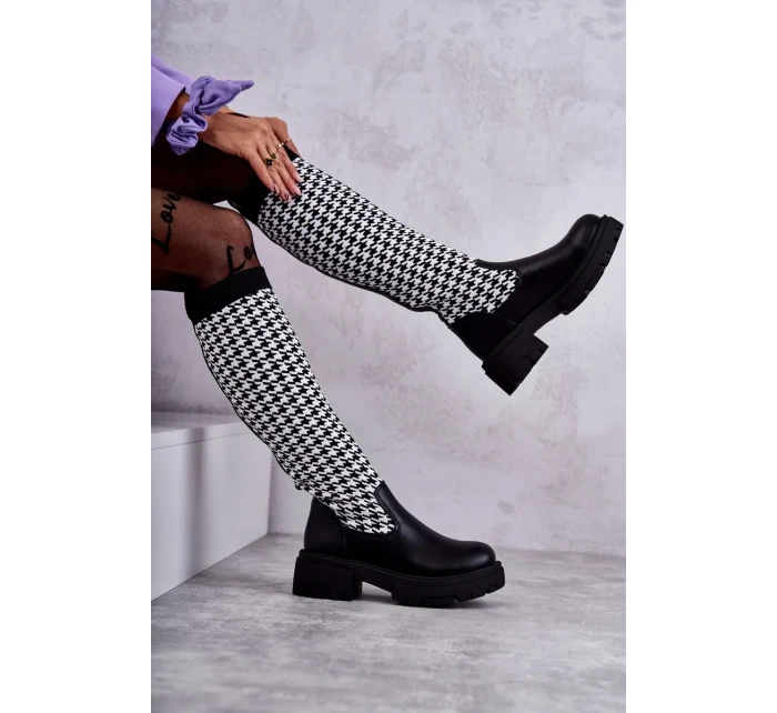 Dámské ponožkové kozačky černo-bílé Avira